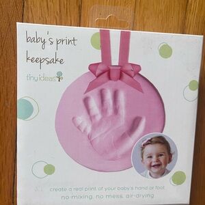New in box, pink baby handprint ornament keepsake